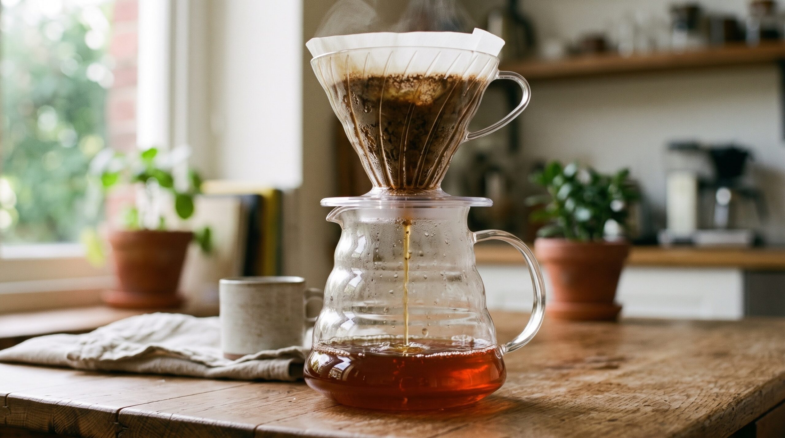 Secangkir kopi V60 manual brew jernih dalam gelas kaca 2
